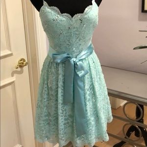 Light aqua lace & sequin party dress